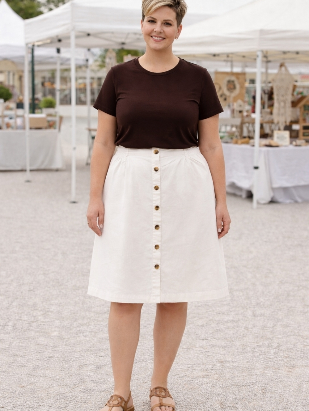 in every story..💝ClassicCream ALine ButtonFront Skirt 52%LINEN Elastic Waist 3X
